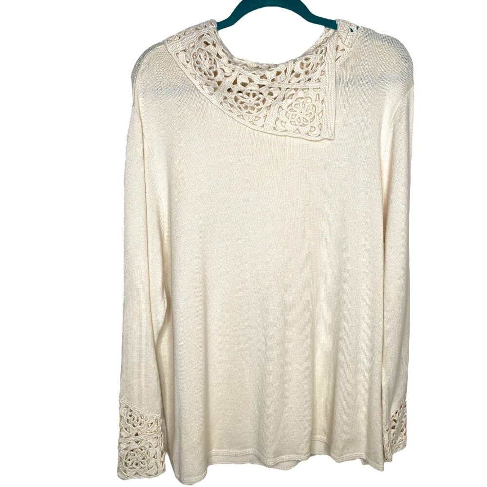 Liz Claiborne Vtg. Ivory Crochet Collar Sweater and Sleeve  Size 3X Cottage Y2K